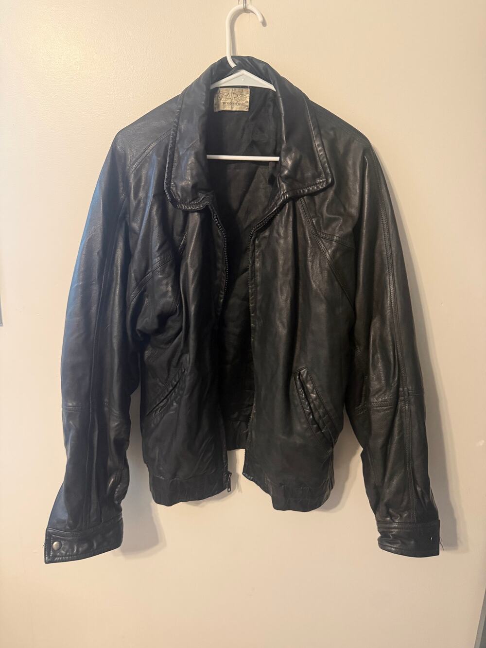 Marc by Andrew Marc Black 100% Leather Zip Up Jacket Mens L Grunge Bikercore